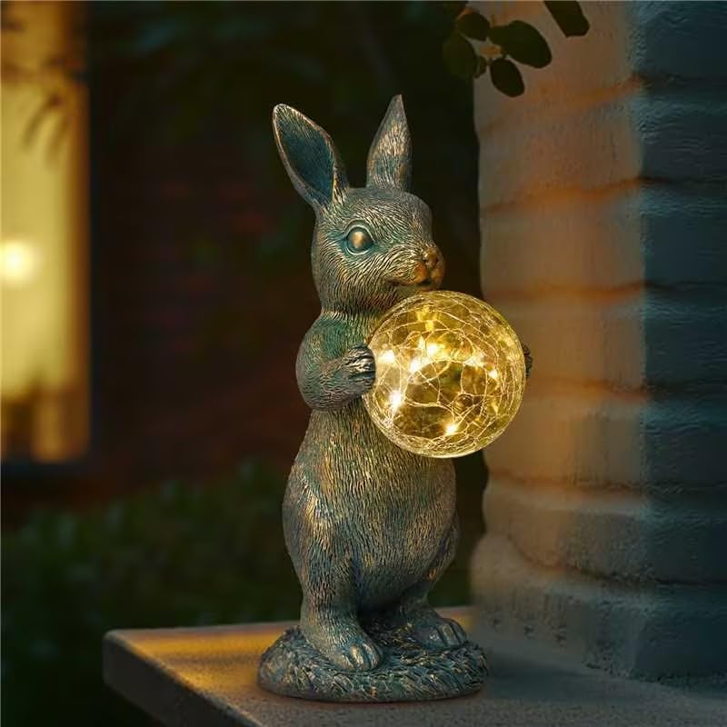 MININOVA Rabbit Garden Statues with Solar Lantern Bunny Outdoor Resin Sculpture for Patio Yard Lawn Decorations Gifts for Mother’s Day Housewarming