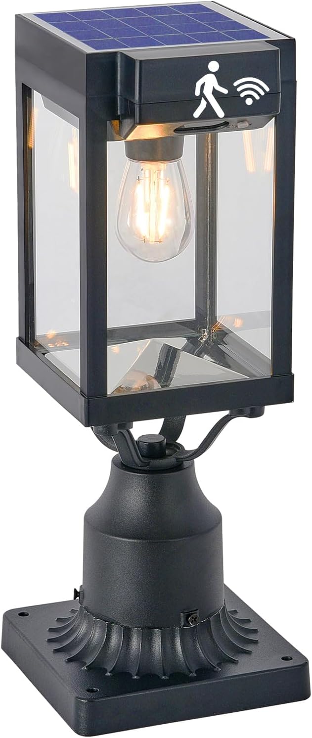 Solar Outdoor Post Lights 2 Pack, Dusk to Dawn Outdoor Column Light with Pier Mount Base, Black Exterior Solar Powered Pole Light for Outside Porch Yard Pathway Driveway