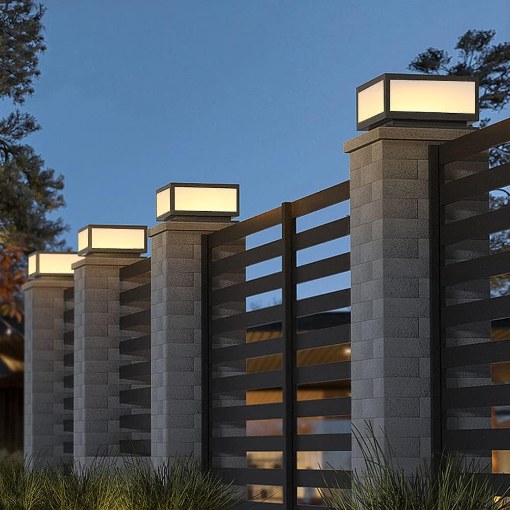 SLAWA Outdoor Post Caps Light With Pier Mount Base Column Cap Lamps Black Waterproof Pole Lantern Light Fixture Square Exterior Pillar Lamp Outdoor Lighting Aluminum Landscape Light For Path Lawn Yard