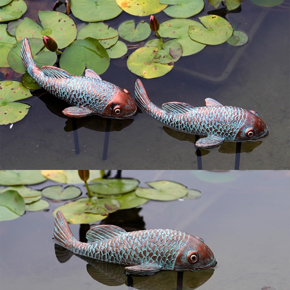 Set of 2 Antique Koi Fish Statue, Outdoor Garden Sculpture for Patio, Backyard, Pond, and Home Decor