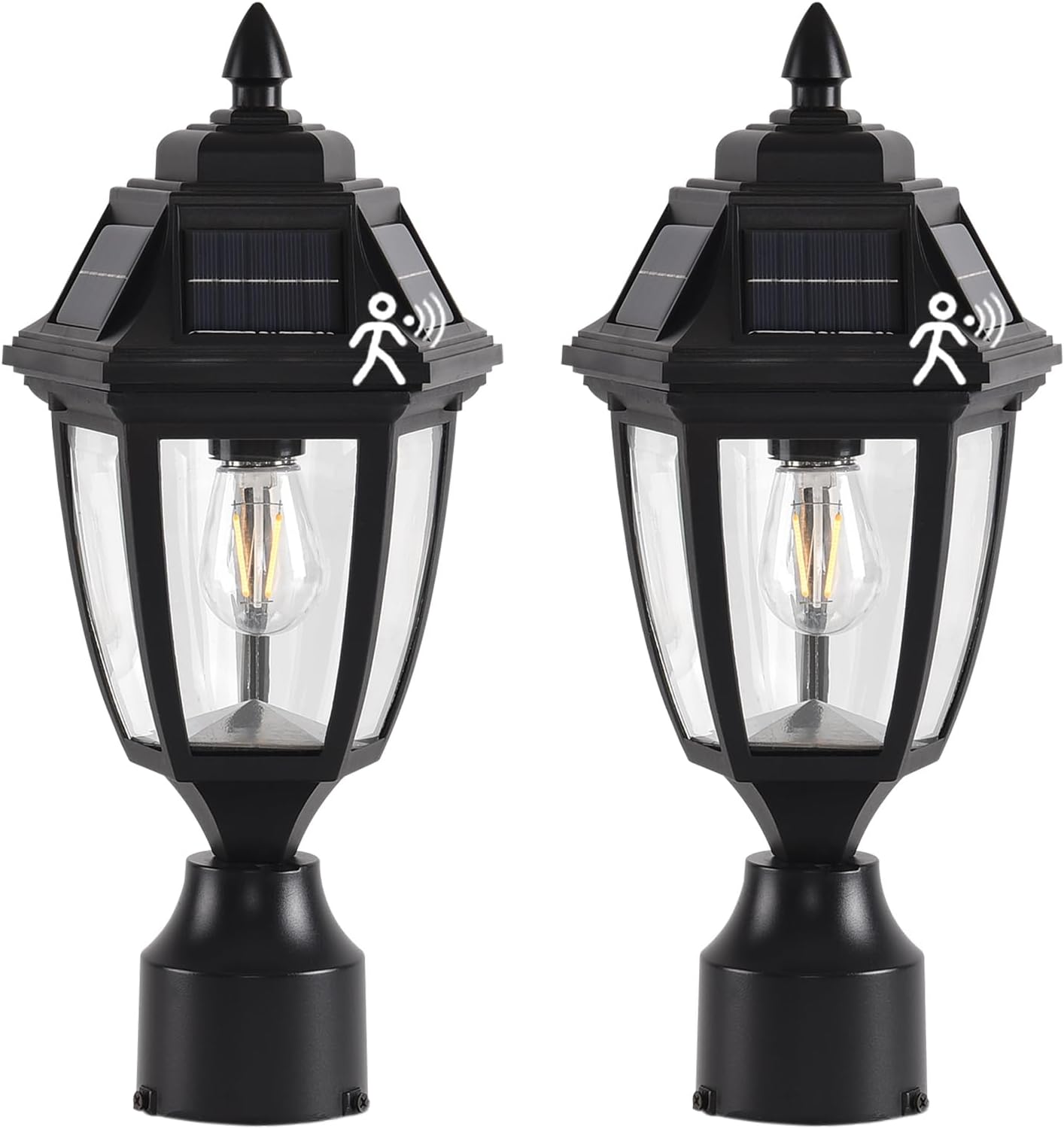 Solar Outdoor Post Lights 2 Pack, Dusk to Dawn Outdoor Column Light with Pier Mount Base, Black Exterior Solar Powered Pole Light for Outside Porch Yard Pathway Driveway