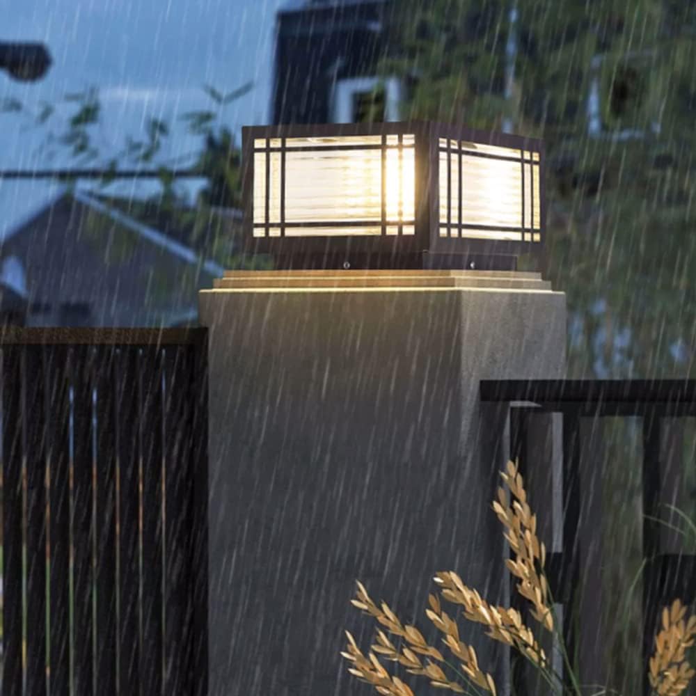SLAWA Outdoor Post Caps Lights Modern Square Fence Pillar Lamps Waterproof Lawn Column Cap Lamp Courtyard Stainless Steel Housing Light Deck Post Light Fixture with Pier Mount Yard Pedestal Light