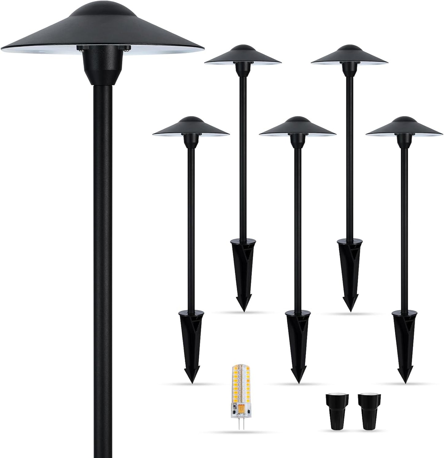 Gardencoin Low Voltage Pathway Lights (8.5'' Shade, 21.5'' Tall),12V Outdoor LED Landscape Path Lights Wired, Aluminum Pathway Lighting with 3W 2700K Replaceable Bulb for Walkway Garden Yard, 6 Pack