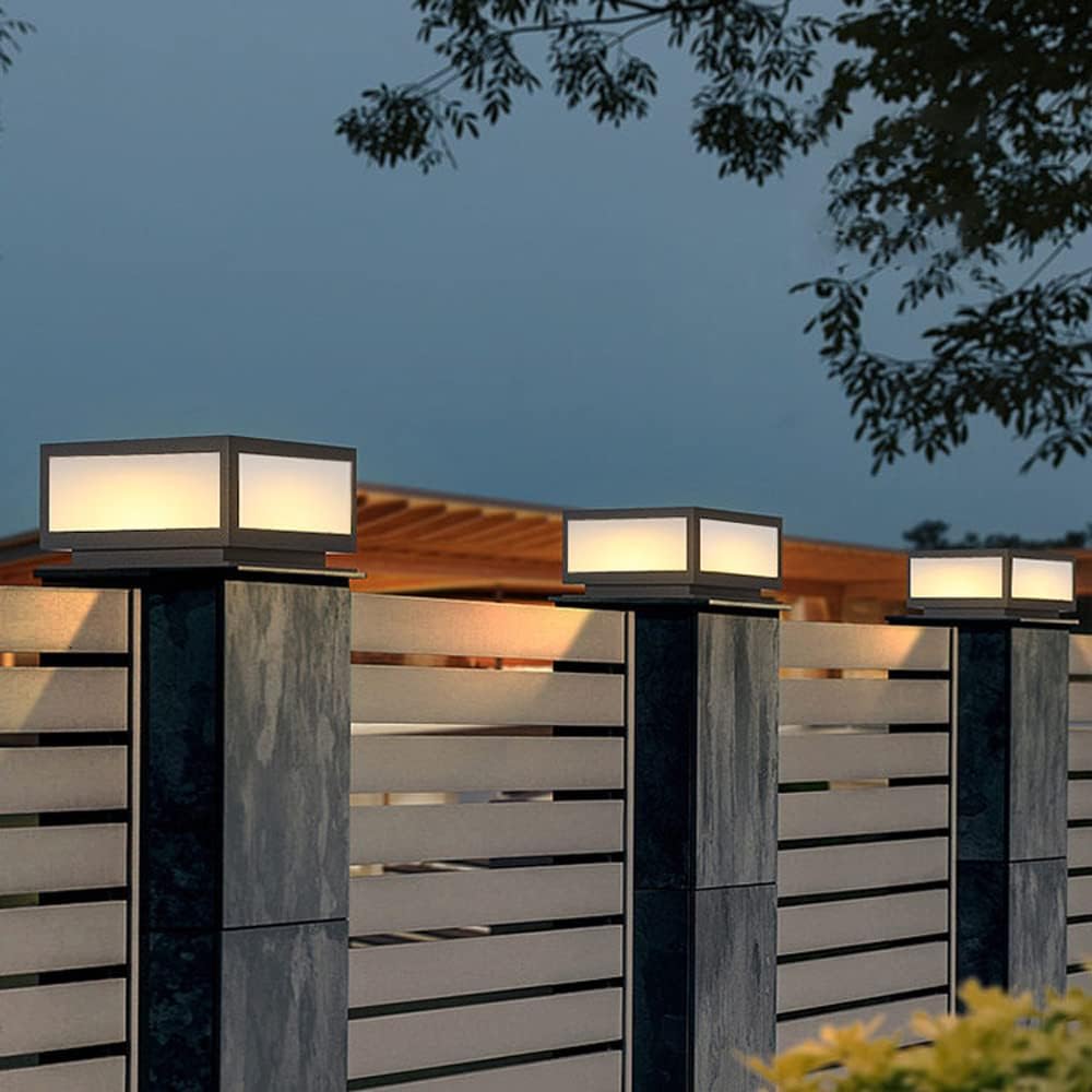 SLAWA Outdoor Post Caps Light With Pier Mount Base Column Cap Lamps Black Waterproof Pole Lantern Light Fixture Square Exterior Pillar Lamp Outdoor Lighting Aluminum Landscape Light For Path Lawn Yard
