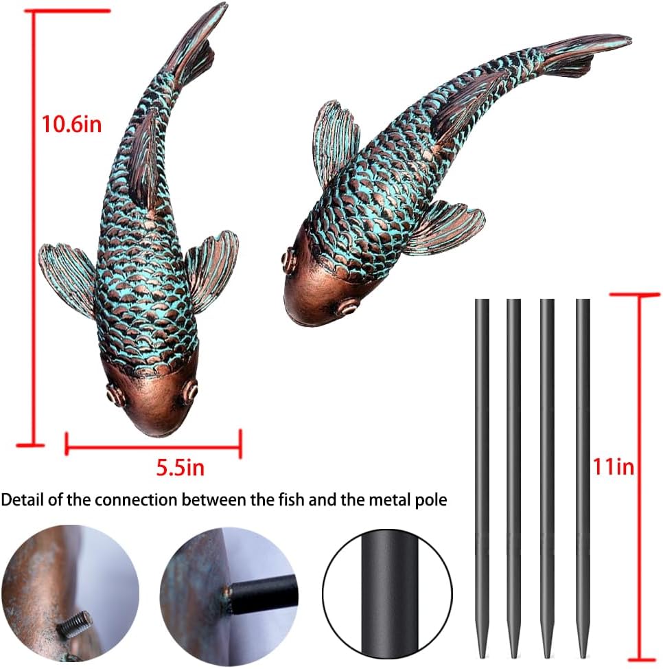 Set of 2 Antique Koi Fish Statue, Outdoor Garden Sculpture for Patio, Backyard, Pond, and Home Decor