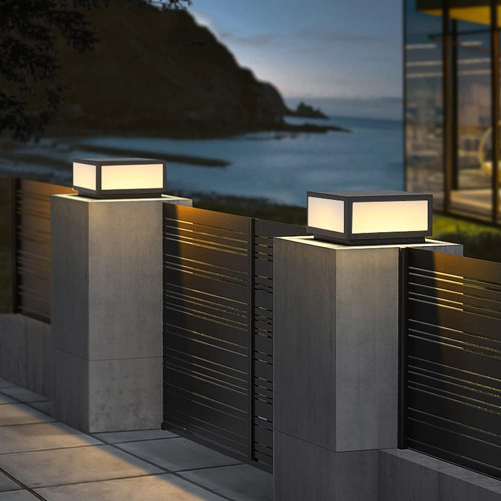SLAWA Outdoor Post Caps Light With Pier Mount Base Column Cap Lamps Black Waterproof Pole Lantern Light Fixture Square Exterior Pillar Lamp Outdoor Lighting Aluminum Landscape Light For Path Lawn Yard