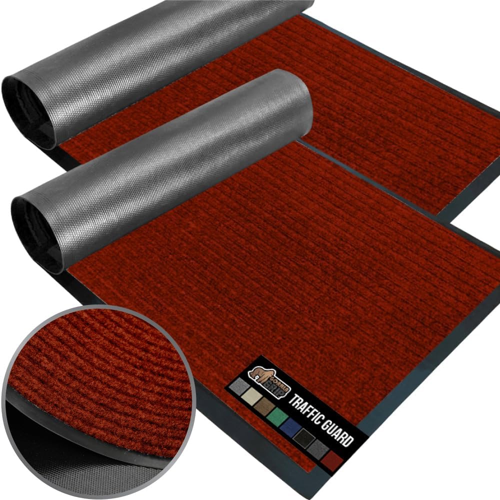 GORILLA GRIP Traffic Guard Door Mat, 60x36, Heavy Duty Welcome Mats, Commercial Office Space Doormat, Waterproof, Fade Resistant, Strong Rubber Backing, Low Profile, Shoe and Boot Scraper, Brown