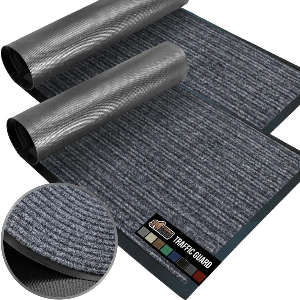 GORILLA GRIP Traffic Guard Door Mat, 60x36, Heavy Duty Welcome Mats, Commercial Office Space Doormat, Waterproof, Fade Resistant, Strong Rubber Backing, Low Profile, Shoe and Boot Scraper, Brown