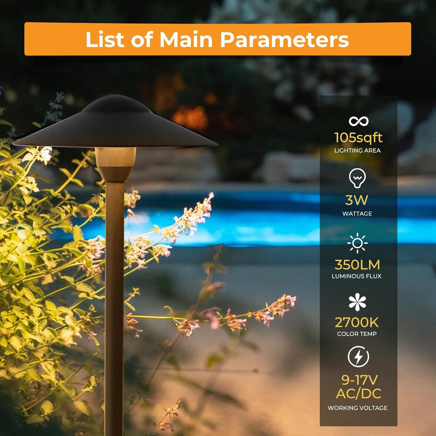 Gardencoin Low Voltage Pathway Lights (8.5'' Shade, 21.5'' Tall),12V Outdoor LED Landscape Path Lights Wired, Aluminum Pathway Lighting with 3W 2700K Replaceable Bulb for Walkway Garden Yard, 6 Pack