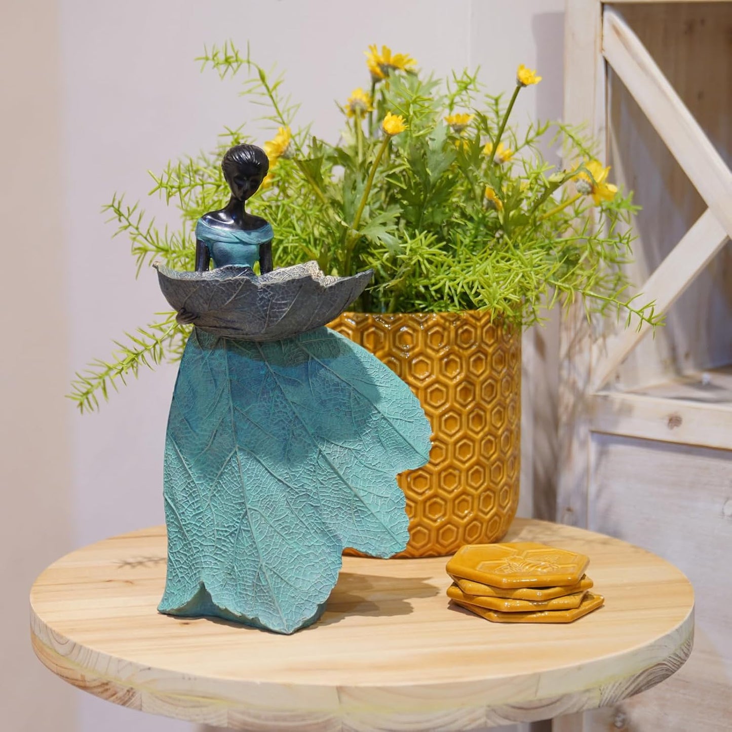 DiliComing Fairy Garden Statue Bird Feeder - 12 Inch Fairy Statue for Home Decoration, Resin Outdoor Statues for Garden Decoration, Best Bird Feeder Garden Gift for Women 12 x 7.5 x 5 Inch(Green)