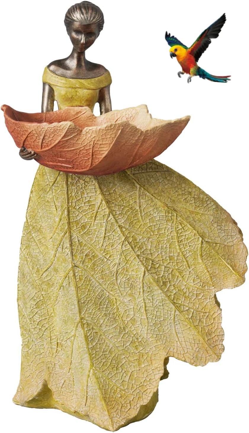 DiliComing Fairy Garden Statue Bird Feeder - 12 Inch Fairy Statue for Home Decoration, Resin Outdoor Statues for Garden Decoration, Best Bird Feeder Garden Gift for Women 12 x 7.5 x 5 Inch(Green)