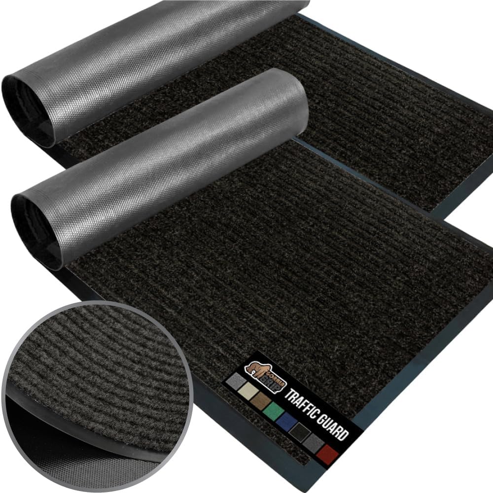 GORILLA GRIP Traffic Guard Door Mat, 60x36, Heavy Duty Welcome Mats, Commercial Office Space Doormat, Waterproof, Fade Resistant, Strong Rubber Backing, Low Profile, Shoe and Boot Scraper, Brown