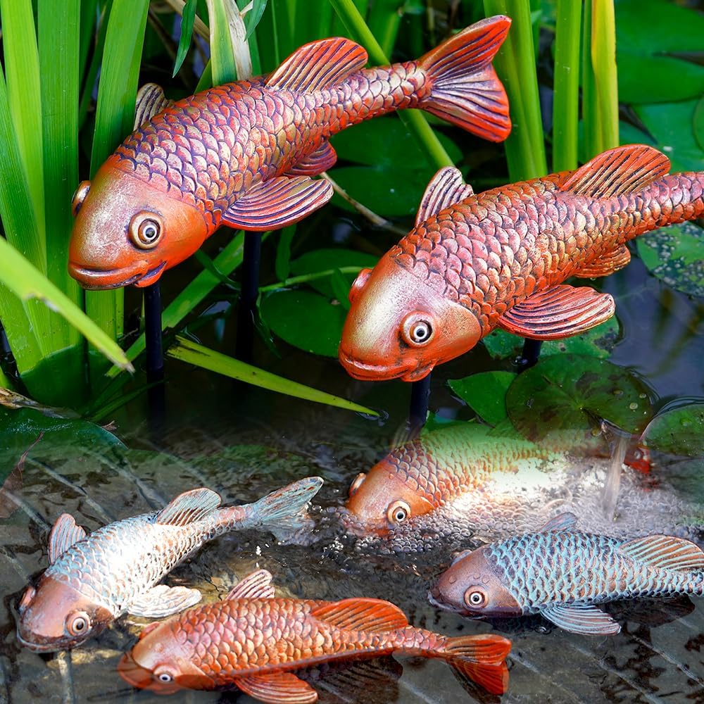 Set of 2 Antique Koi Fish Statue, Outdoor Garden Sculpture for Patio, Backyard, Pond, and Home Decor