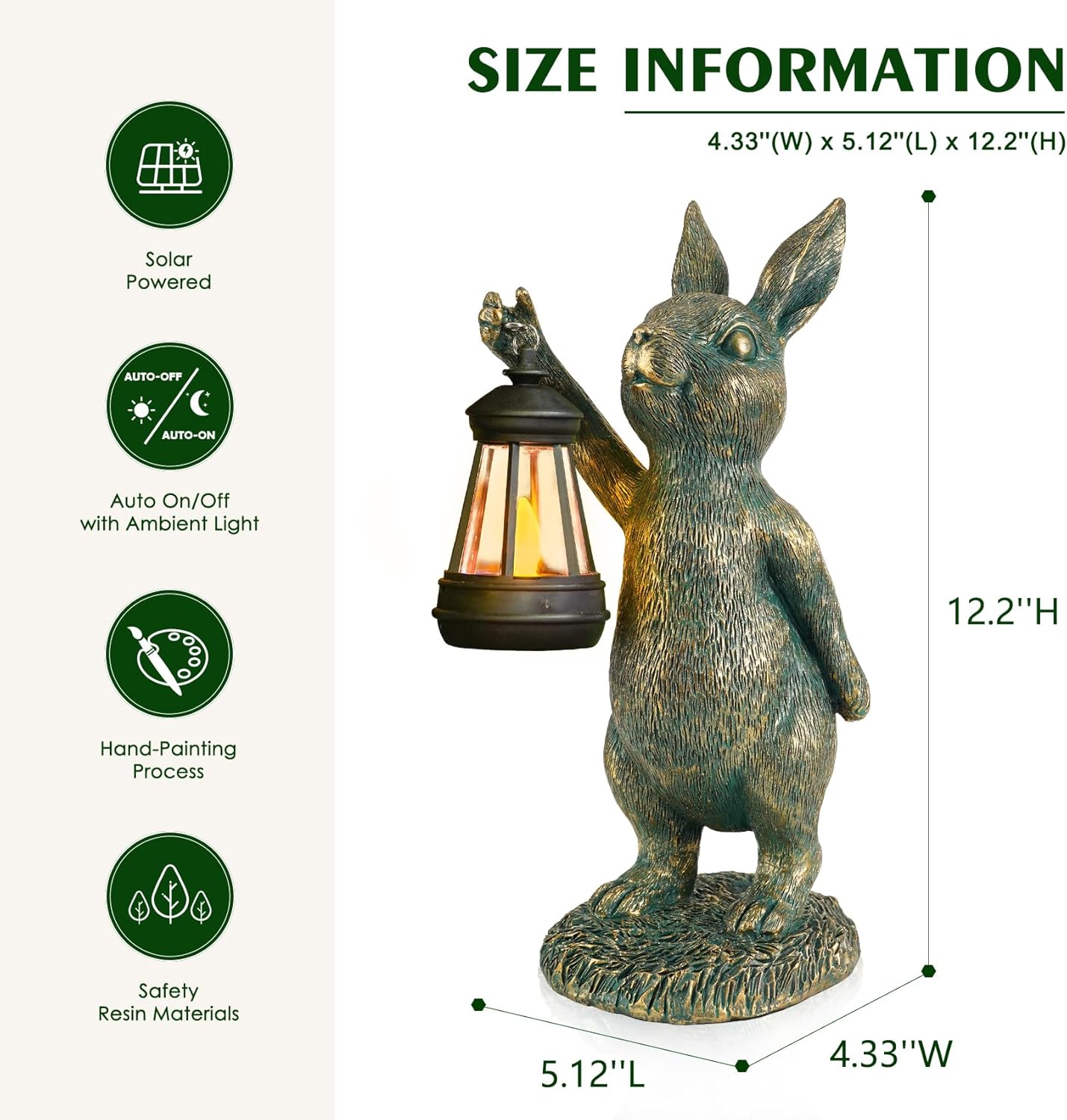 MININOVA Rabbit Garden Statues with Solar Lantern Bunny Outdoor Resin Sculpture for Patio Yard Lawn Decorations Gifts for Mother’s Day Housewarming