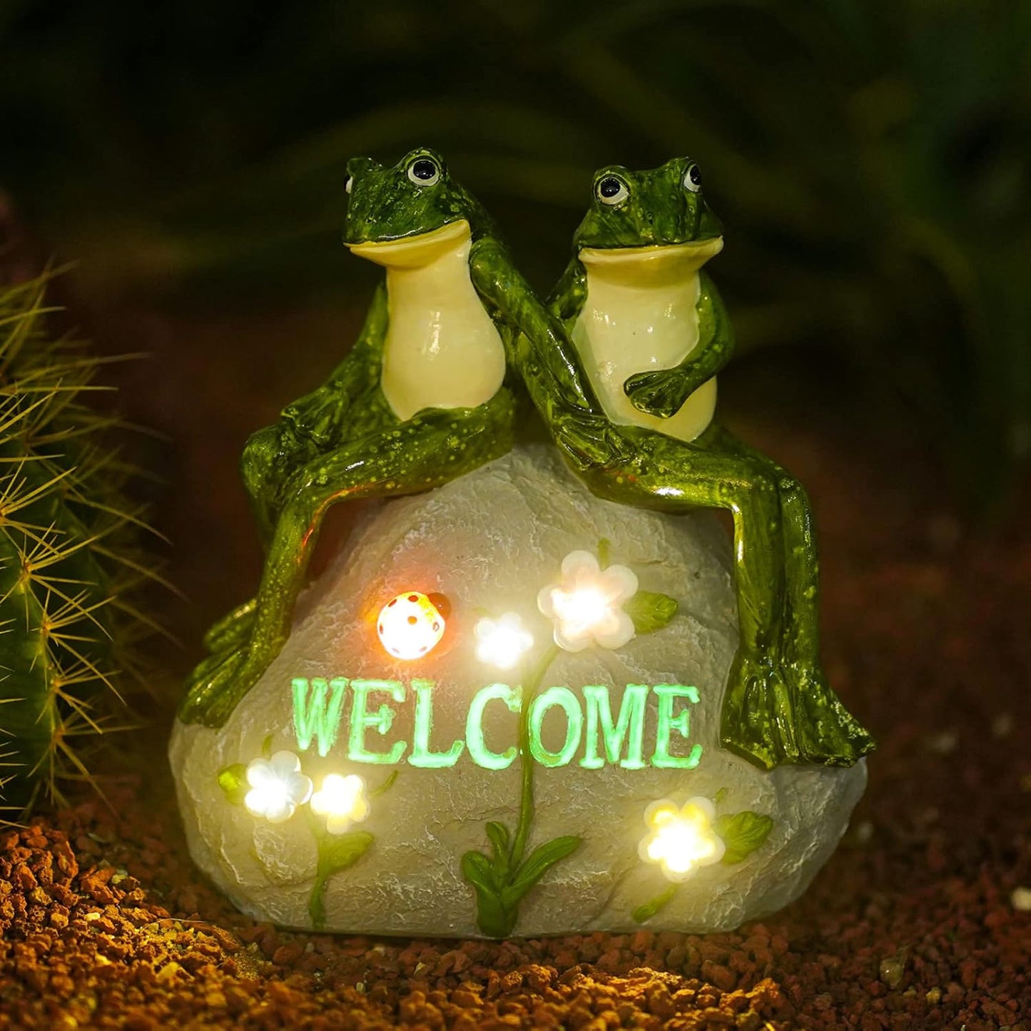Nacome Solar Garden Outdoor Statues Angel with Succulent and 7 LED Lights – Lawn Decor for Patio, Balcony, Yard Ornament - Unique Housewarming Gifts