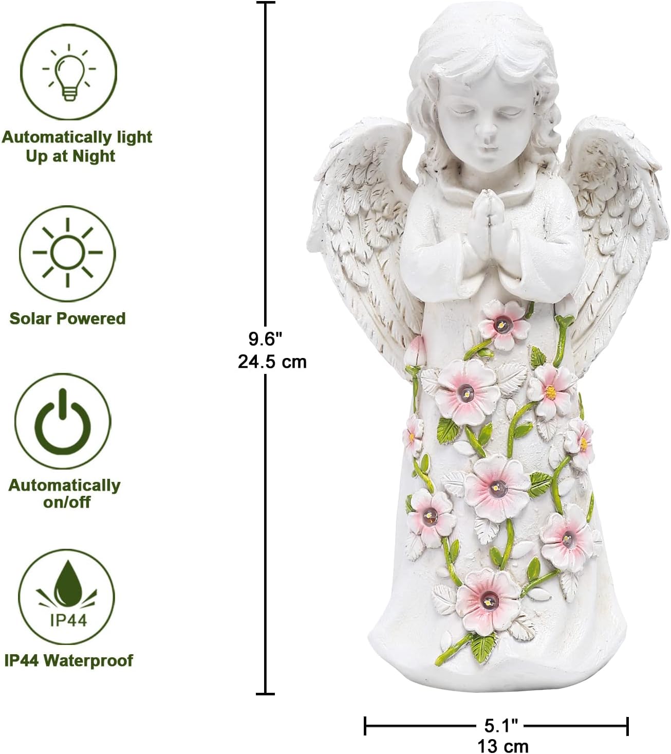 Nacome Solar Garden Outdoor Statues Angel with Succulent and 7 LED Lights – Lawn Decor for Patio, Balcony, Yard Ornament - Unique Housewarming Gifts