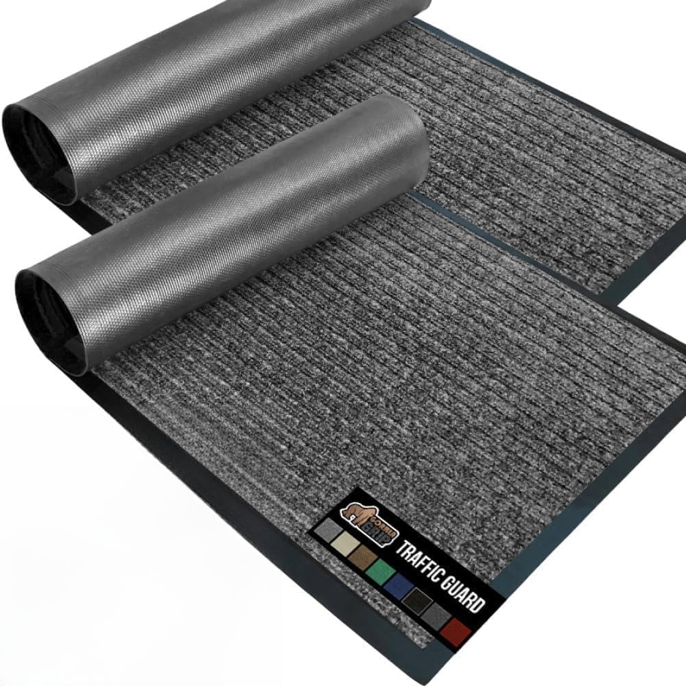 GORILLA GRIP Traffic Guard Door Mat, 60x36, Heavy Duty Welcome Mats, Commercial Office Space Doormat, Waterproof, Fade Resistant, Strong Rubber Backing, Low Profile, Shoe and Boot Scraper, Brown