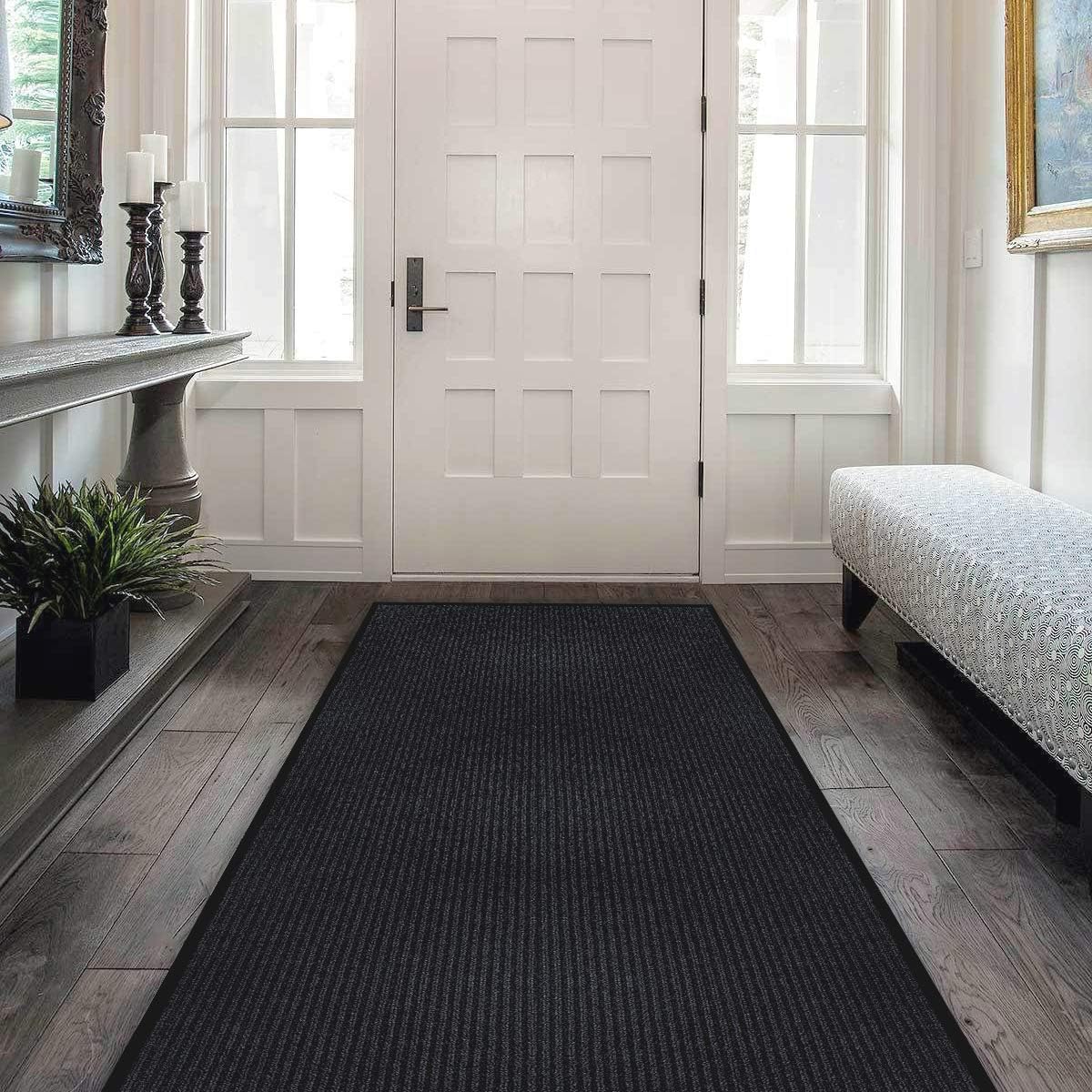 LuxUrux® Durable Rubber 3'x5' Commercial Door Mat - Heavy Duty, Indoor/Outdoor, Easy Clean, Waterproof, Commercial Floor Mat for Entry, Patio, Garage - Stylish Striped Gray Design (3 x 5 Feet)