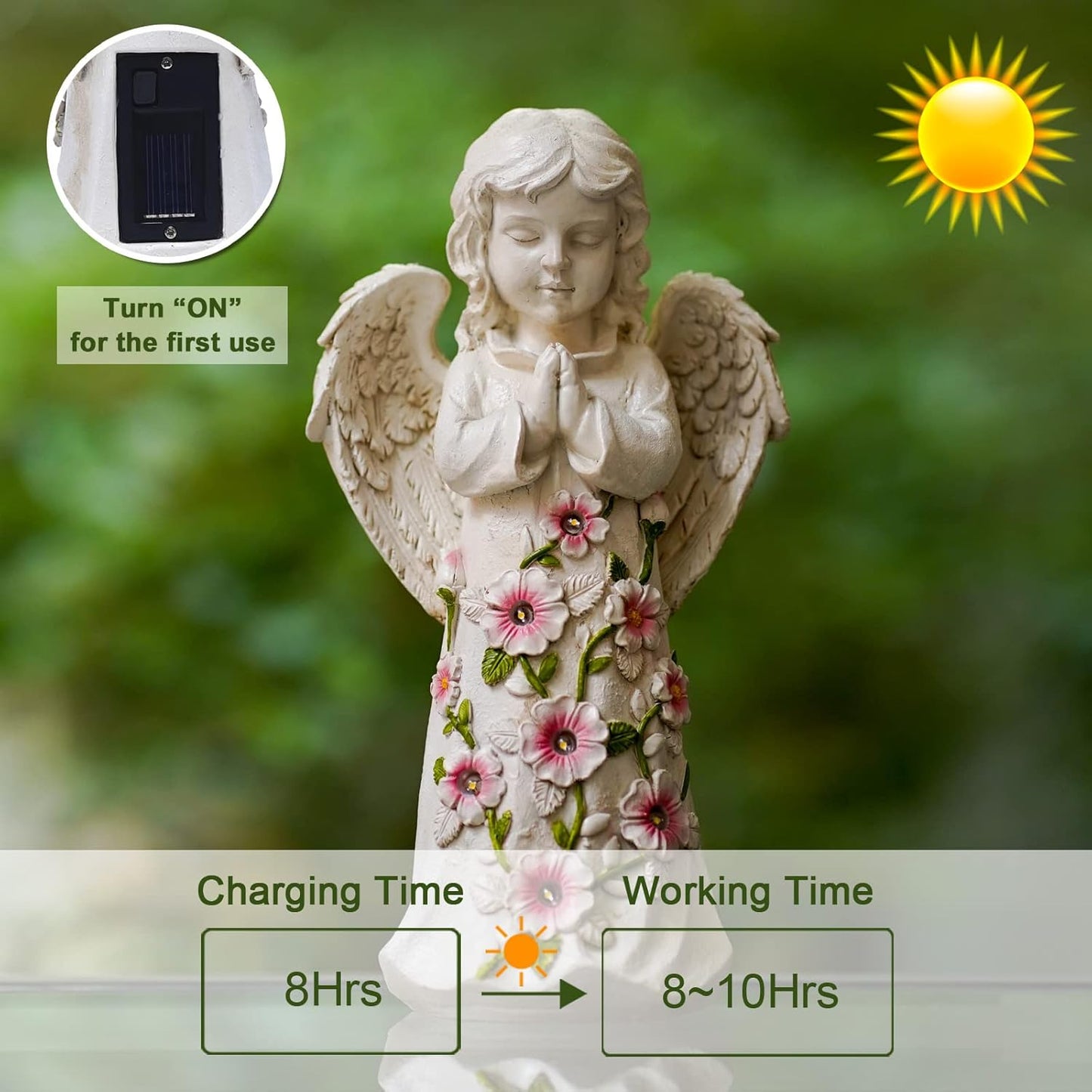 Nacome Solar Garden Outdoor Statues Angel with Succulent and 7 LED Lights – Lawn Decor for Patio, Balcony, Yard Ornament - Unique Housewarming Gifts