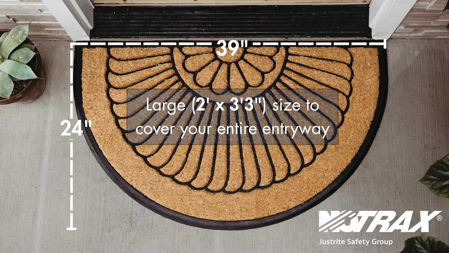 Notrax All Weather Rubber-Backed Natural Coco Coir Half Circle Door Mat – 24" x 39" Fade Resistant Large Front Door Mat Outside Entrance, Porch, Entryway – Indoor or Outdoor Use – C04S2439CR