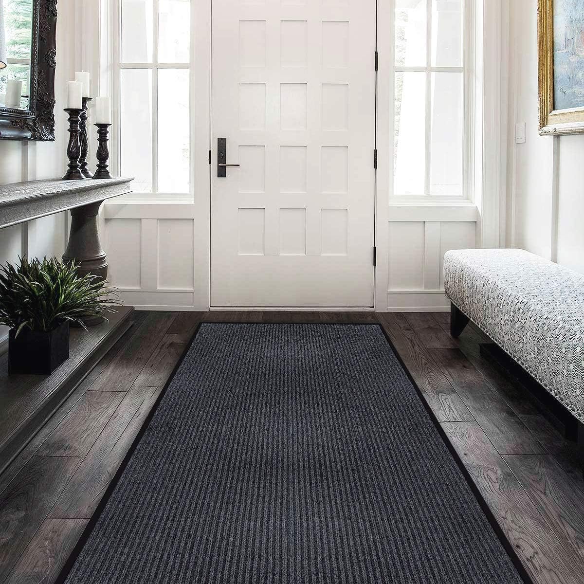 LuxUrux® Durable Rubber 3'x5' Commercial Door Mat - Heavy Duty, Indoor/Outdoor, Easy Clean, Waterproof, Commercial Floor Mat for Entry, Patio, Garage - Stylish Striped Gray Design (3 x 5 Feet)