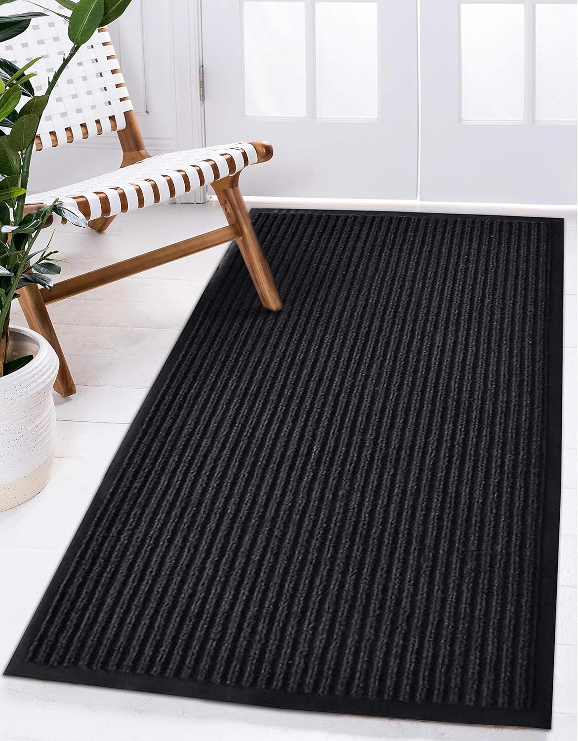LuxUrux® Durable Rubber 3'x5' Commercial Door Mat - Heavy Duty, Indoor/Outdoor, Easy Clean, Waterproof, Commercial Floor Mat for Entry, Patio, Garage - Stylish Striped Gray Design (3 x 5 Feet)