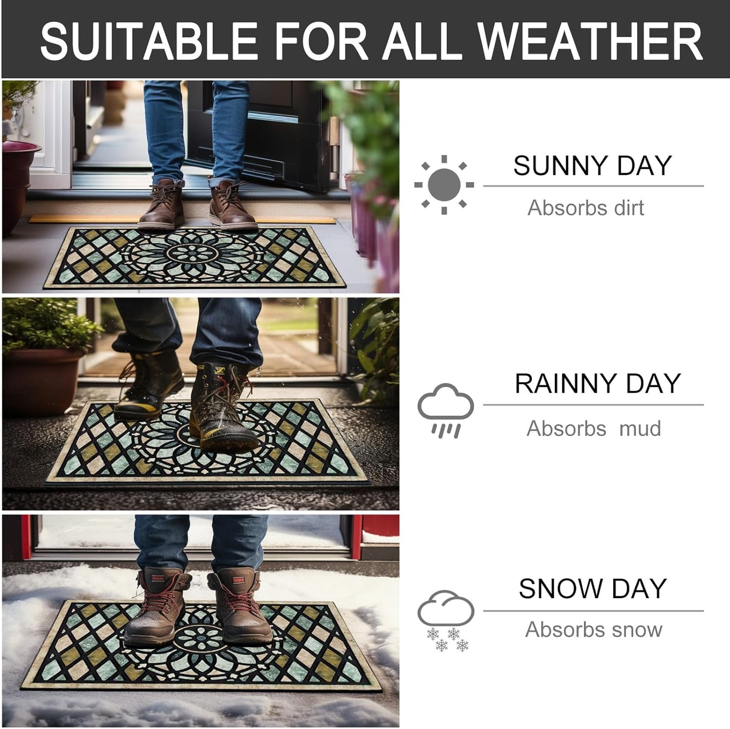 CHICHIC Welcome Door Mat 24 x 36 Inch Front Doormat Outdoors for Home Entrance Outdoors Mat for Outside Entry Way Doormat Entry Rugs, Heavy Duty Non Slip Rubber Back Low Profile, Flower
