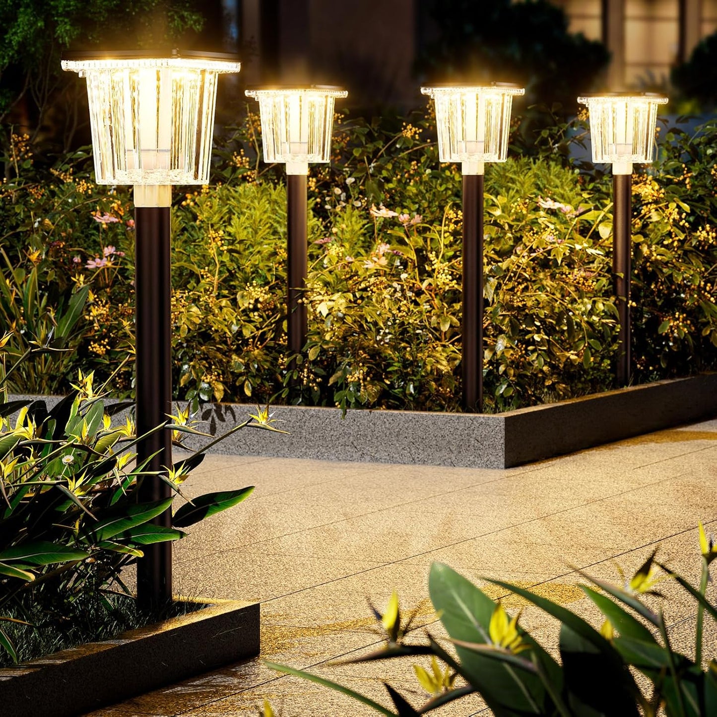 HIGH-POWER 2-in-1 Warm&Cold,3000/12000K 6 Pack Solar Pathway Lights,SUPER BRIGHT Solar Lights Outdoor IP65 Waterproof ,Up to 28 Hrs Solar Walkway Lights for Yard,Patio,Landscape,Sidewalk,Driveway,Lawn