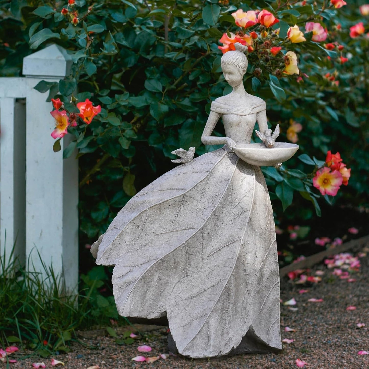 DiliComing Fairy Garden Statue Bird Feeder - 12 Inch Fairy Statue for Home Decoration, Resin Outdoor Statues for Garden Decoration, Best Bird Feeder Garden Gift for Women 12 x 7.5 x 5 Inch(Green)