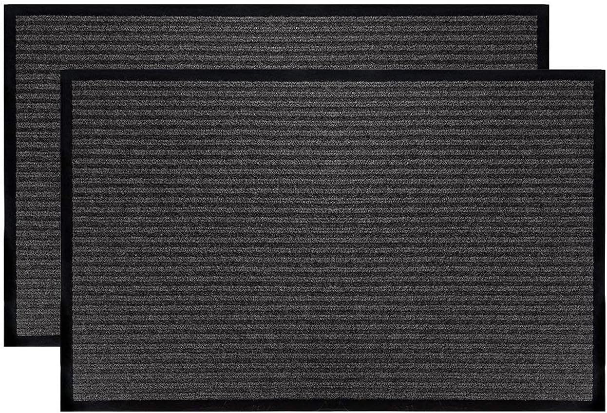 LuxUrux® Durable Rubber 3'x5' Commercial Door Mat - Heavy Duty, Indoor/Outdoor, Easy Clean, Waterproof, Commercial Floor Mat for Entry, Patio, Garage - Stylish Striped Gray Design (3 x 5 Feet)