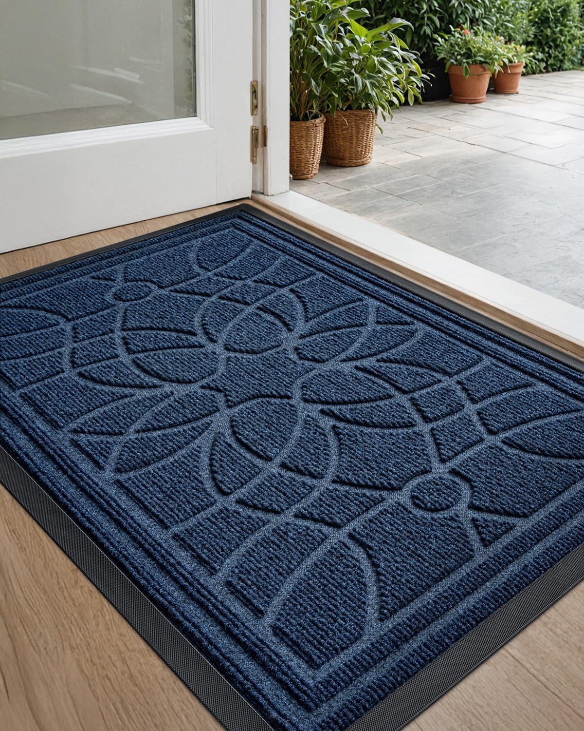 DEXI Front Door Mat Outside Entrance, Heavy Duty Non Slip Low Profile Doormat for Entryway, Trap Dirt and Moisture Welcome Mats, Easy Clean, Patio, Garage, 6x4, Grey