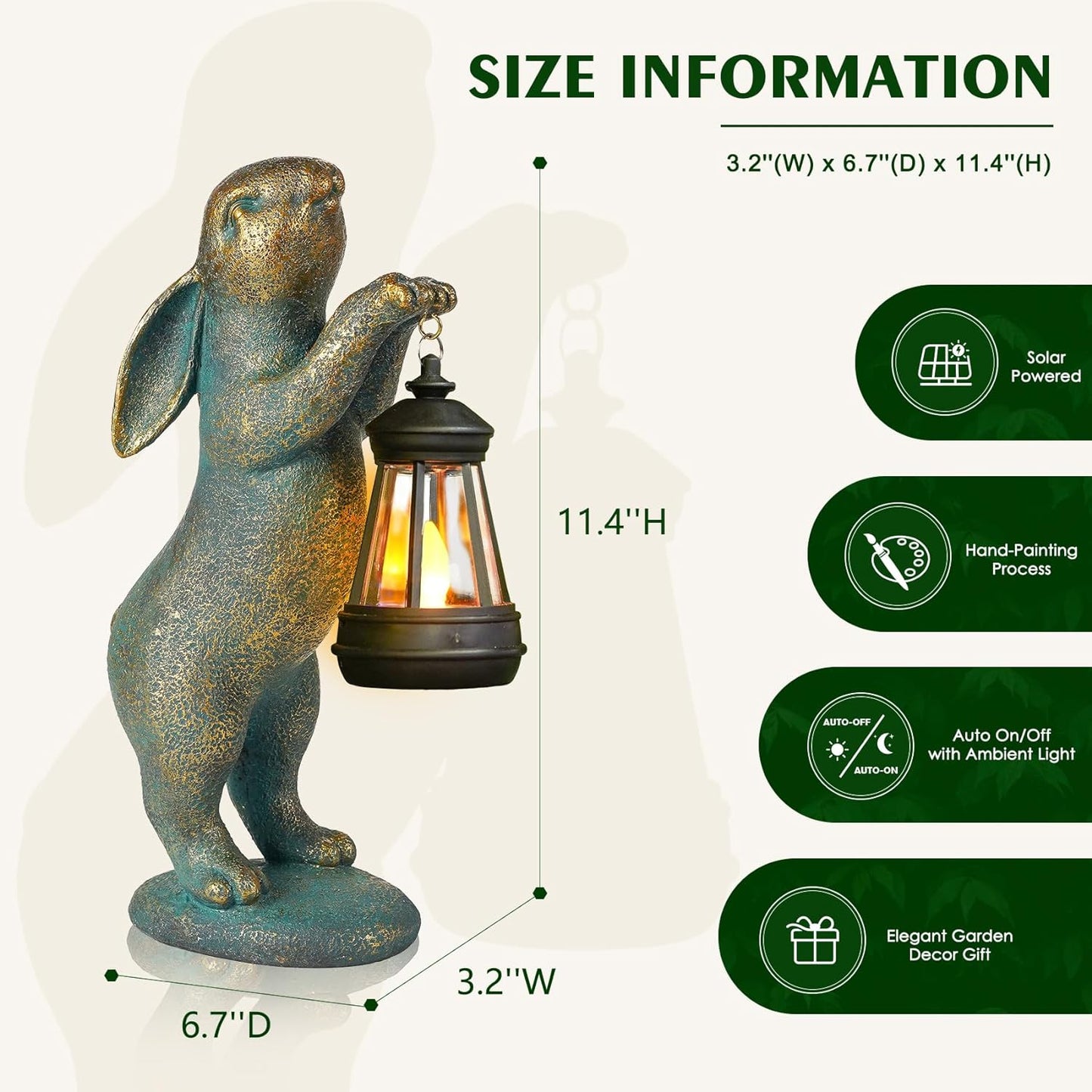 MININOVA Garden Statues Rabbit with Solar Lantern Outdoor Bunny Figurines Decorations for Patio Yard Lawn Ornaments Gifts for Birthday Easter Housewarming