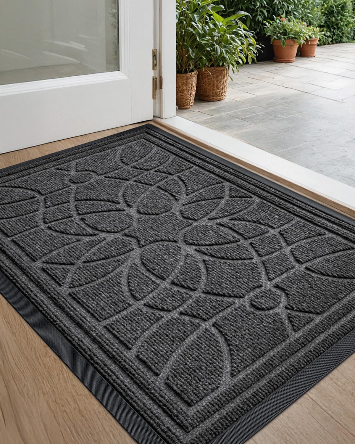 DEXI Front Door Mat Outside Entrance, Heavy Duty Non Slip Low Profile Doormat for Entryway, Trap Dirt and Moisture Welcome Mats, Easy Clean, Patio, Garage, 6x4, Grey