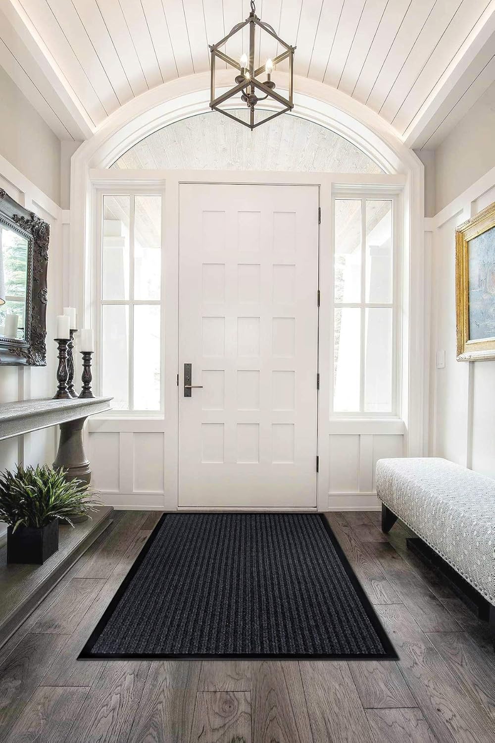 LuxUrux® Durable Rubber 3'x5' Commercial Door Mat - Heavy Duty, Indoor/Outdoor, Easy Clean, Waterproof, Commercial Floor Mat for Entry, Patio, Garage - Stylish Striped Gray Design (3 x 5 Feet)