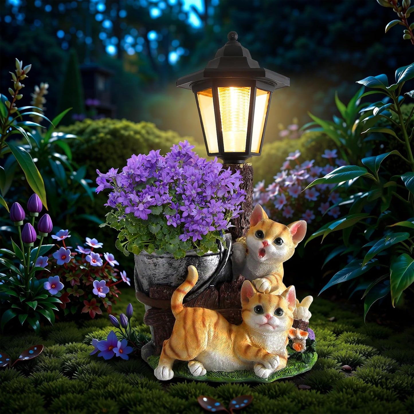 Solar Squirrels Outdoor Statues, Garden Sculptures with Flowerpot Decor & Solar Lantern for Yard Art Lawn Ornaments Porch Patio Balcony - Birthday Gifts for Women Mom