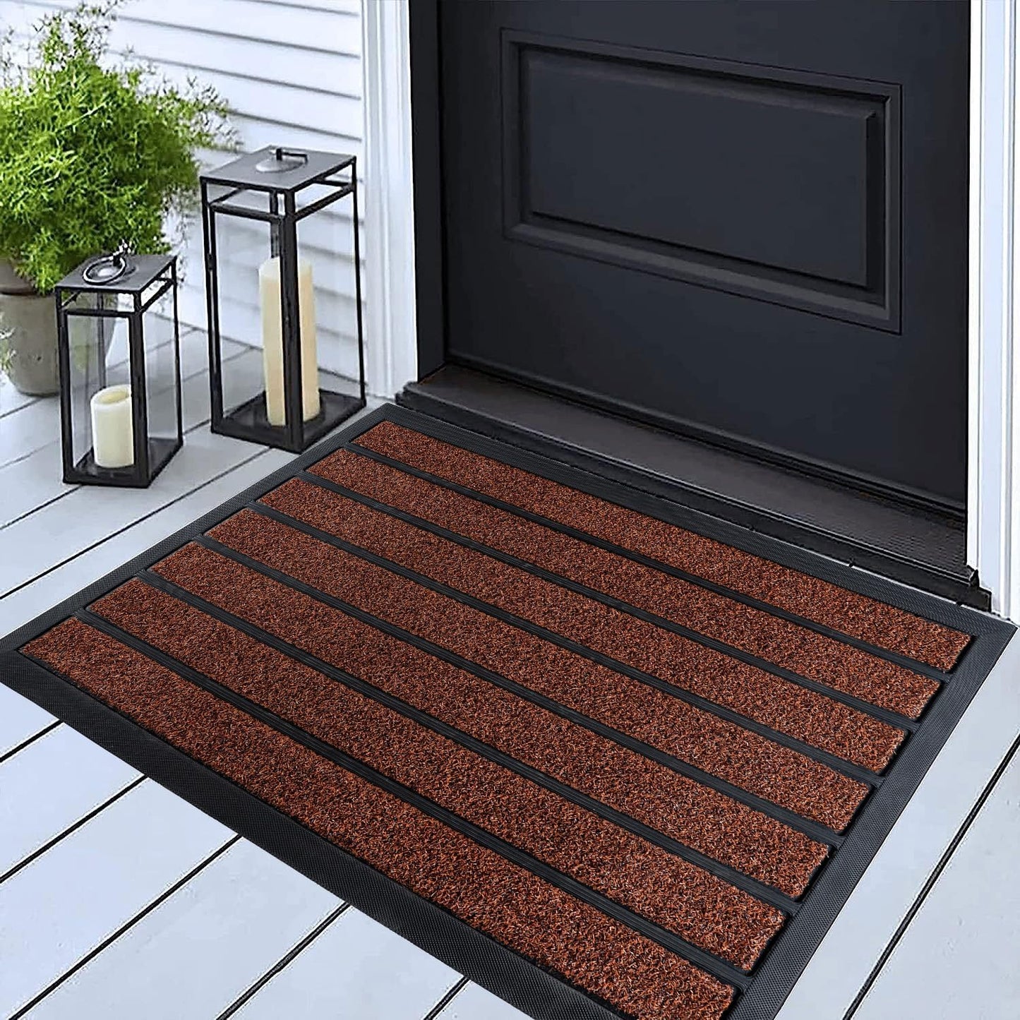 ubdyo Extra Durable Door Mat - Dirt Trapping Outdoor Welcome Mats - Non-Slip Outdoor Indoor Entrance - Low Profile Front Doormat (36" x 24", Bright Brown)