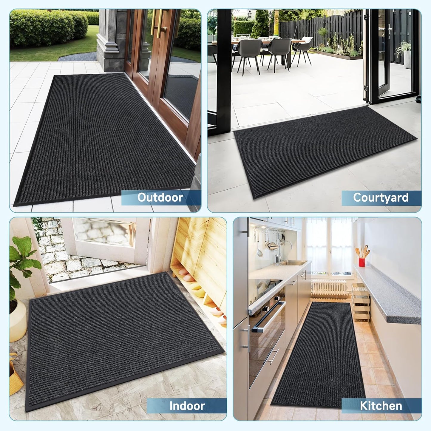 Extra Large Front Door Mat, 5 x 3 Feet Indoor Outdoor Entrance Mat, Heavy Duty Commercial Floor Mats, Non-Slip Rubber Backing Doormat for Entryway, Waterproof, Low-Profile, Easy to Clean