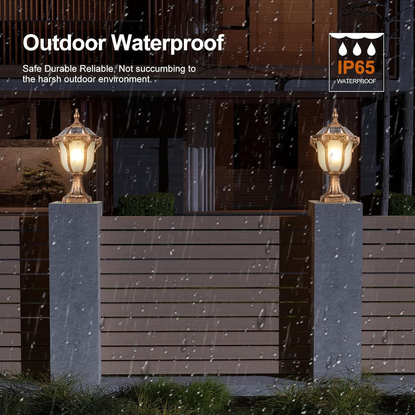 SLAWA 2 Packs Solar Pillar Lamps 18.1In Outdoor Post Caps Light Solar Power Post Lighting Bronze Column Lamps with Glass Waterproof Landscape Lighting Fence Deck Bollard Light Mailbox Yard Path Lamp