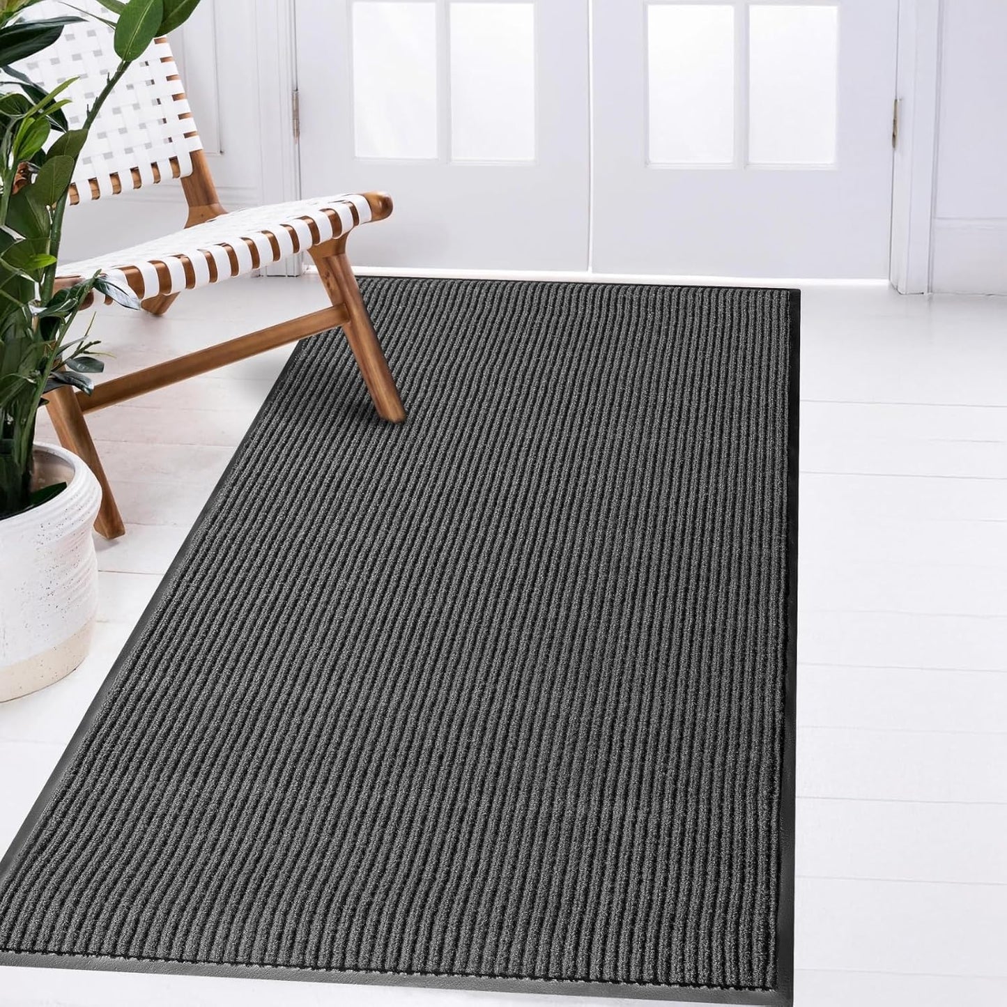 LuxUrux® Durable Rubber 3'x5' Commercial Door Mat - Heavy Duty, Indoor/Outdoor, Easy Clean, Waterproof, Commercial Floor Mat for Entry, Patio, Garage - Stylish Striped Gray Design (3 x 5 Feet)