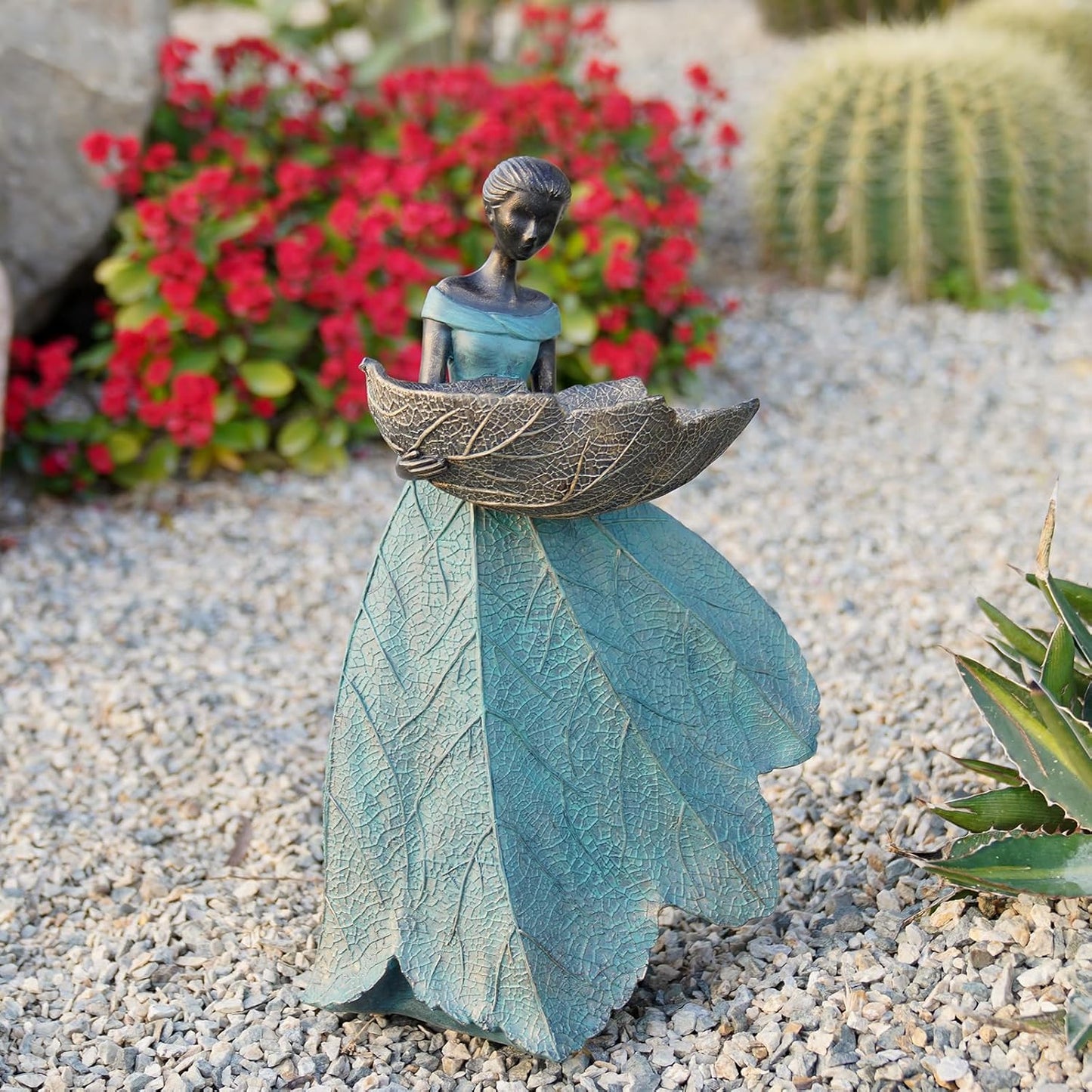 DiliComing Fairy Garden Statue Bird Feeder - 12 Inch Fairy Statue for Home Decoration, Resin Outdoor Statues for Garden Decoration, Best Bird Feeder Garden Gift for Women 12 x 7.5 x 5 Inch(Green)