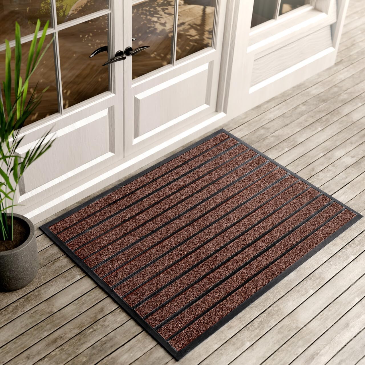 ubdyo Extra Durable Door Mat - Dirt Trapping Outdoor Welcome Mats - Non-Slip Outdoor Indoor Entrance - Low Profile Front Doormat (36" x 24", Bright Brown)