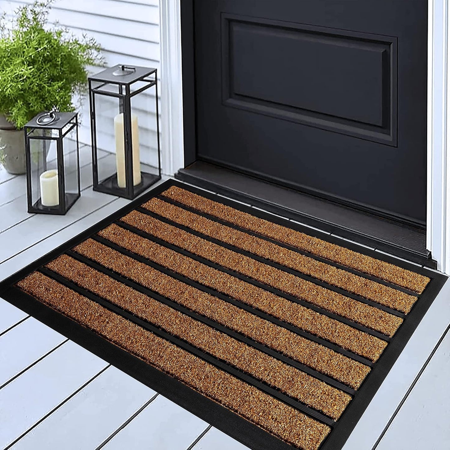 ubdyo Extra Durable Door Mat - Dirt Trapping Outdoor Welcome Mats - Non-Slip Outdoor Indoor Entrance - Low Profile Front Doormat (36" x 24", Bright Brown)