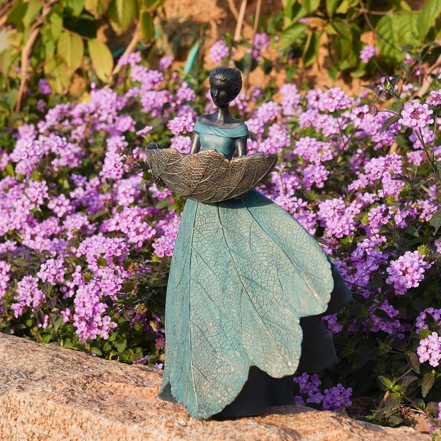 DiliComing Fairy Garden Statue Bird Feeder - 12 Inch Fairy Statue for Home Decoration, Resin Outdoor Statues for Garden Decoration, Best Bird Feeder Garden Gift for Women 12 x 7.5 x 5 Inch(Green)