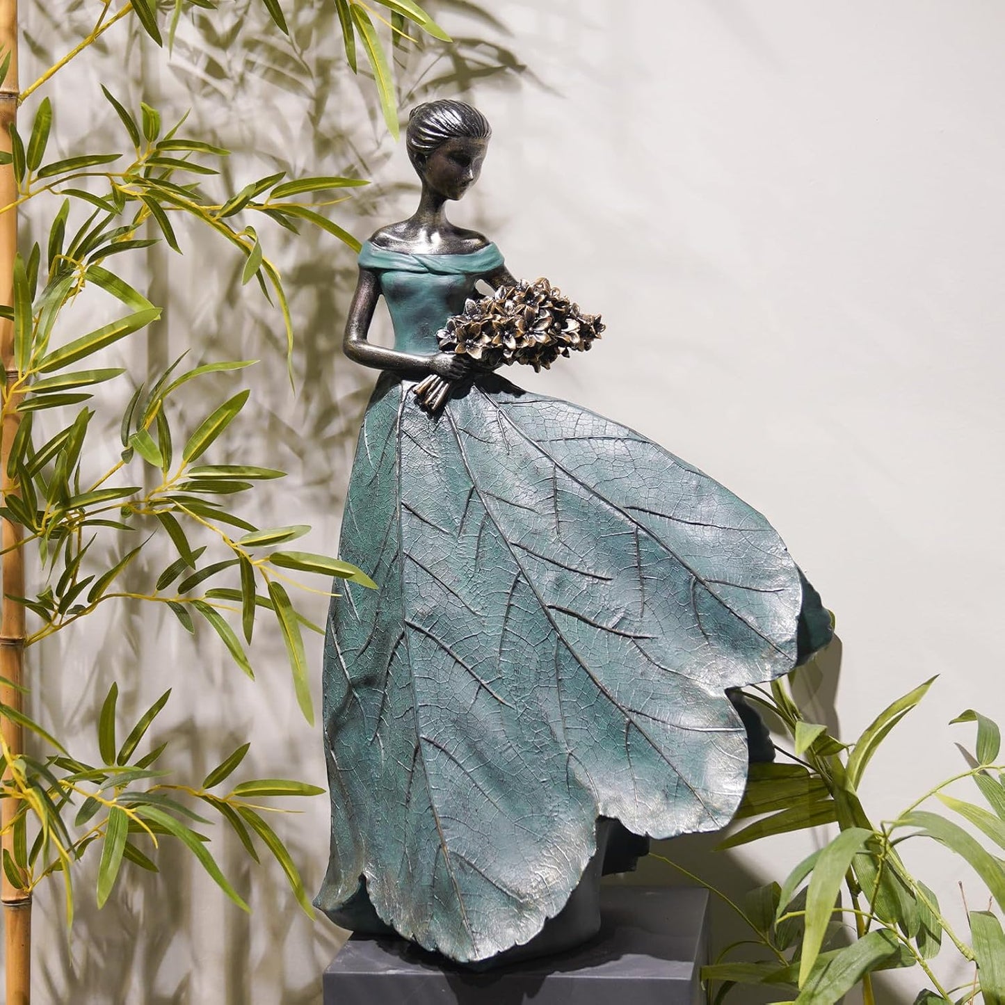 Guichifun Fairy Statue Collection Home Decoration - Leaf Angel Girls Resin Home Garden Decor for Outside or Inside Rustic Fairy Garden Outdoor Yard Figurines Gifts for Women 8.5 x 5.25 x 12 Inch