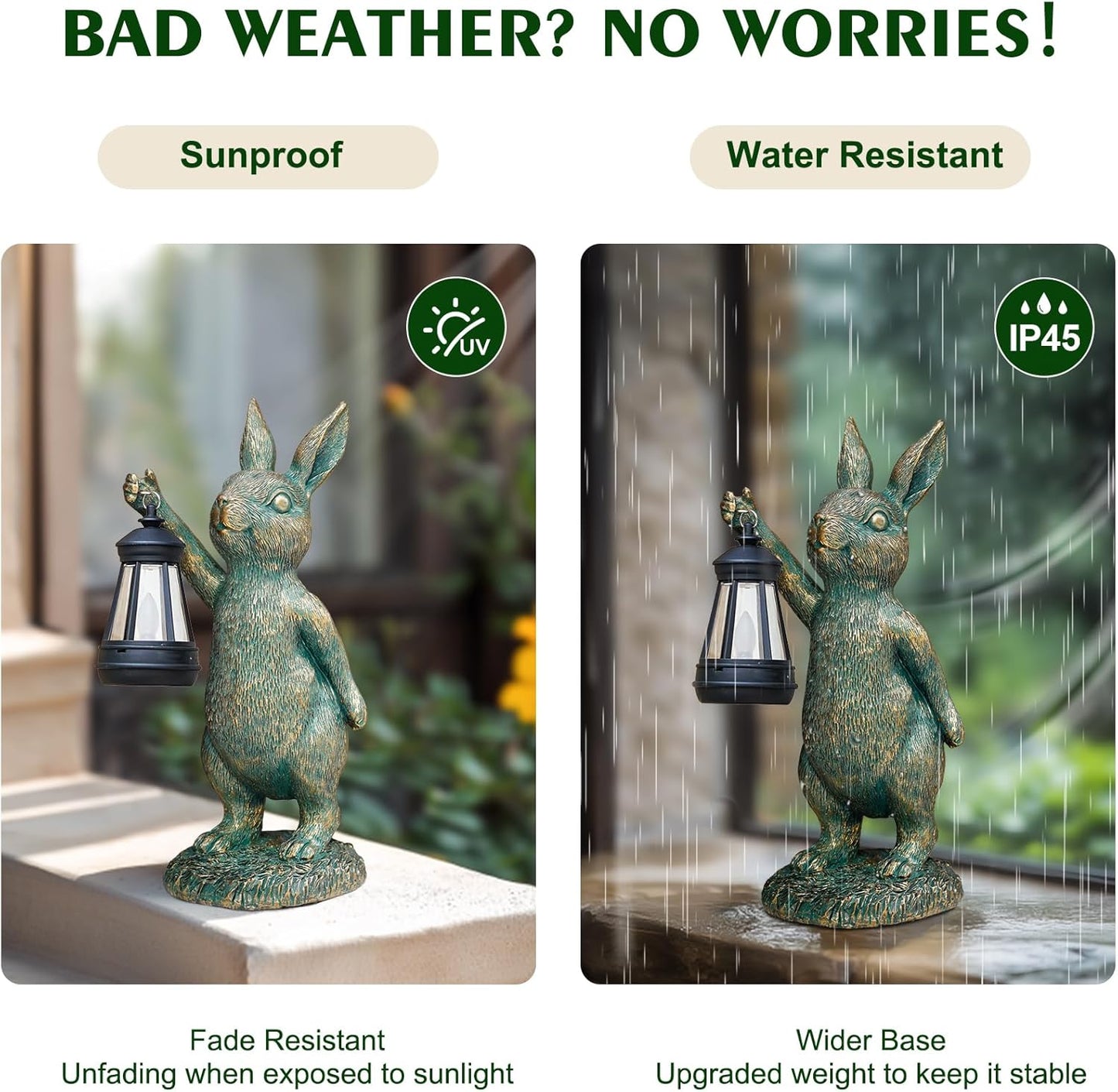 MININOVA Rabbit Garden Statues with Solar Lantern Bunny Outdoor Resin Sculpture for Patio Yard Lawn Decorations Gifts for Mother’s Day Housewarming