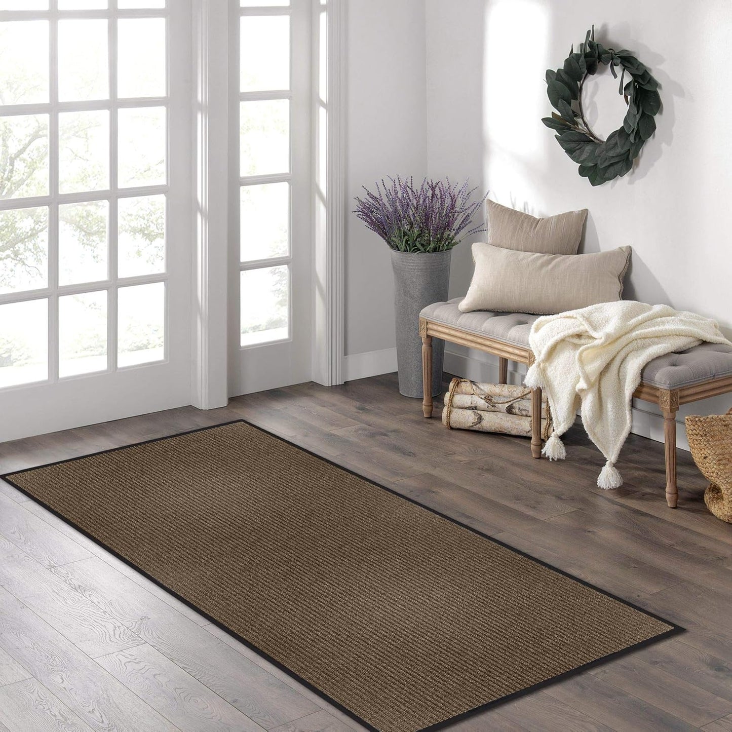 LuxUrux® Durable Rubber 3'x5' Commercial Door Mat - Heavy Duty, Indoor/Outdoor, Easy Clean, Waterproof, Commercial Floor Mat for Entry, Patio, Garage - Stylish Striped Gray Design (3 x 5 Feet)