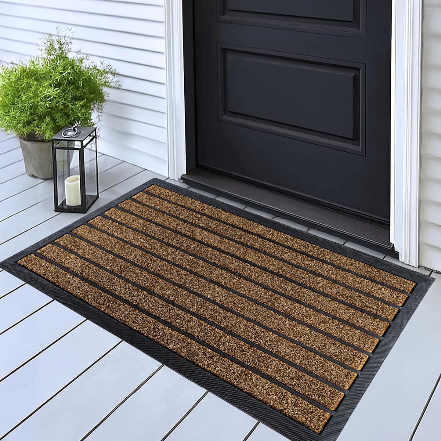 ubdyo Extra Durable Door Mat - Dirt Trapping Outdoor Welcome Mats - Non-Slip Outdoor Indoor Entrance - Low Profile Front Doormat (36" x 24", Bright Brown)