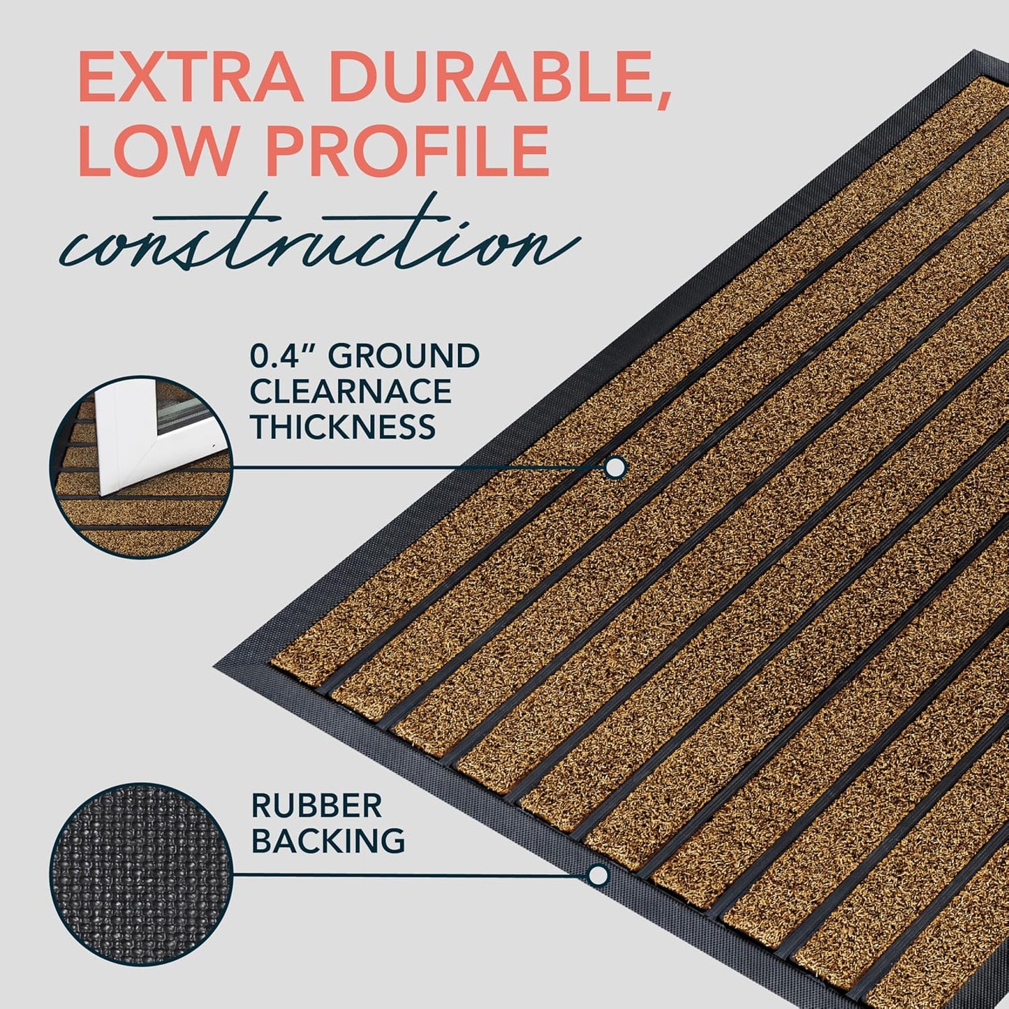 ubdyo Extra Durable Door Mat - Dirt Trapping Outdoor Welcome Mats - Non-Slip Outdoor Indoor Entrance - Low Profile Front Doormat (36" x 24", Bright Brown)