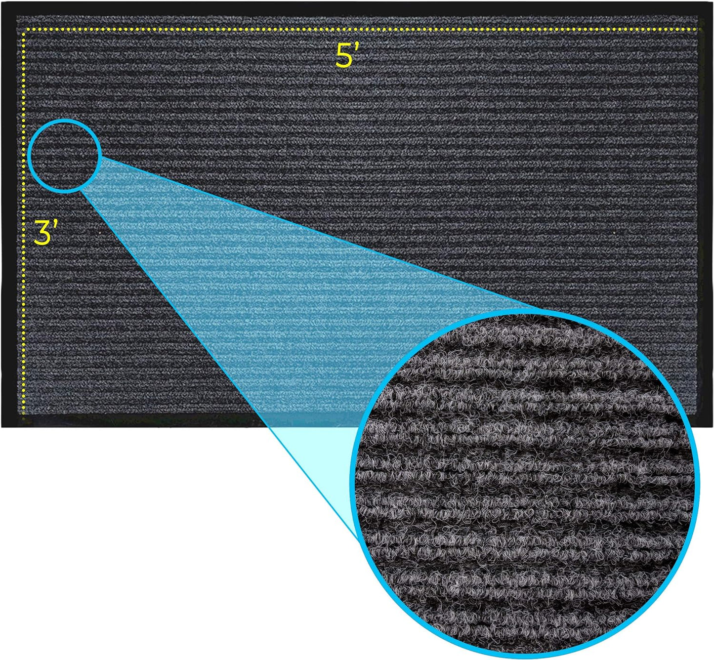 LuxUrux® Durable Rubber 3'x5' Commercial Door Mat - Heavy Duty, Indoor/Outdoor, Easy Clean, Waterproof, Commercial Floor Mat for Entry, Patio, Garage - Stylish Striped Gray Design (3 x 5 Feet)