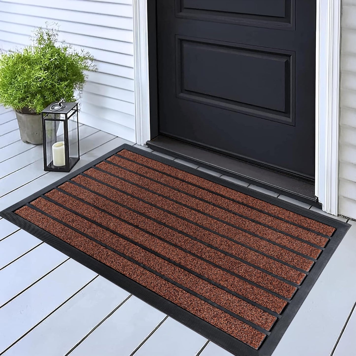ubdyo Extra Durable Door Mat - Dirt Trapping Outdoor Welcome Mats - Non-Slip Outdoor Indoor Entrance - Low Profile Front Doormat (36" x 24", Bright Brown)